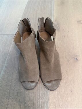 Lucky Brand Suede Open-Toe Ankle Mules in Brown